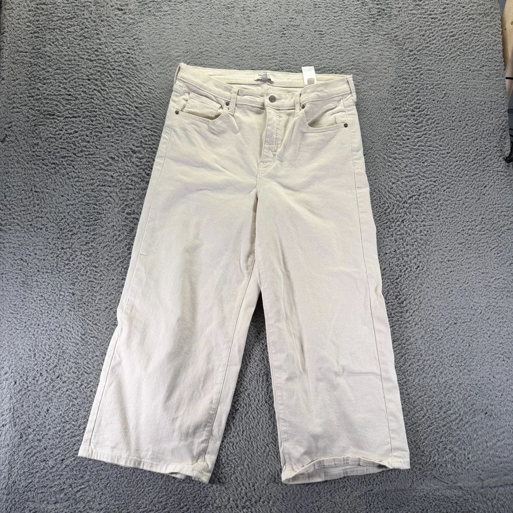 Banana Republic Jeans Women's 14 White Cotton Denim Cropped Wide-Leg Stretch